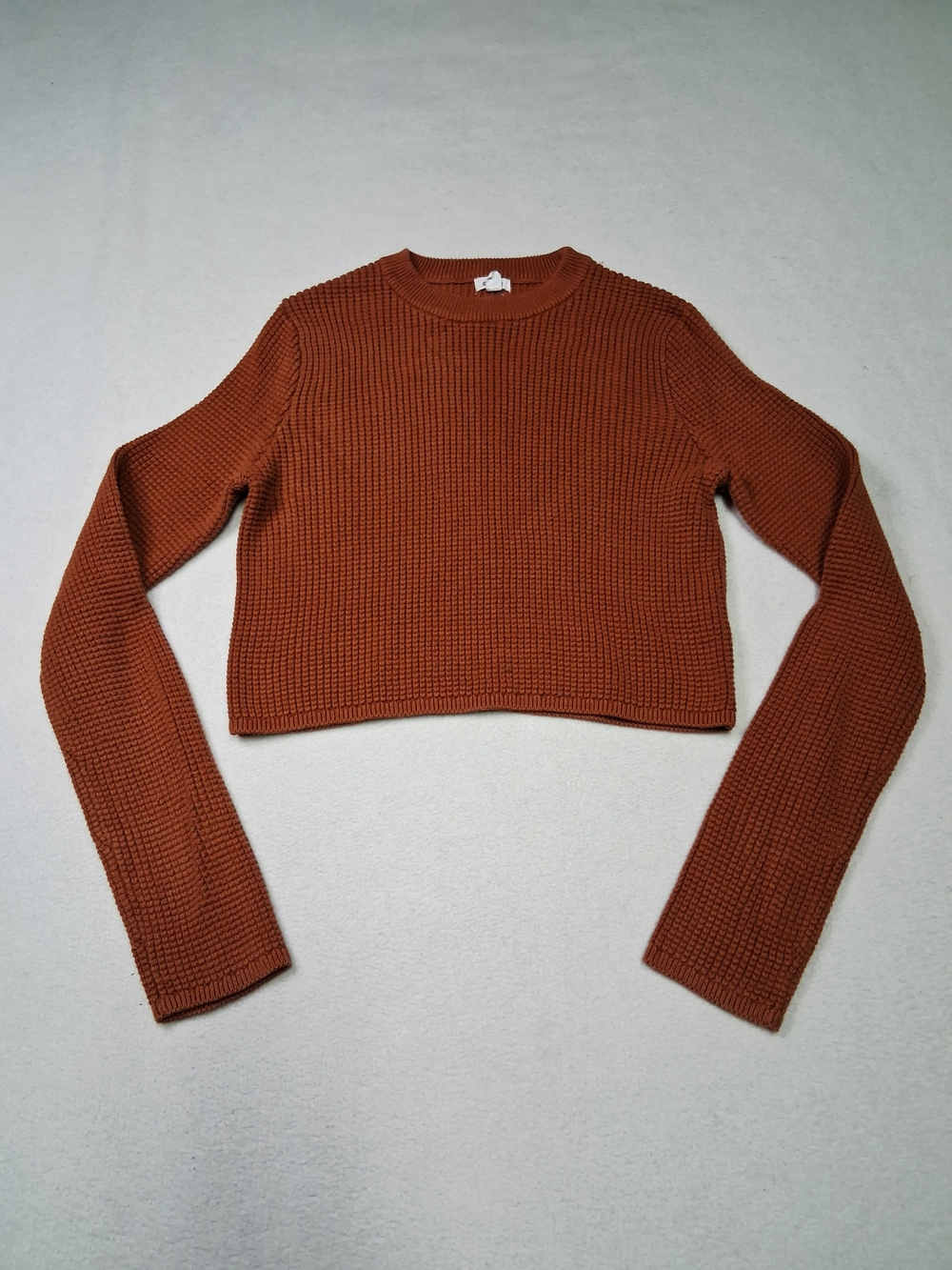 Garage Cropped Waffle Knit Long-Sleeve Top - Rust Brown